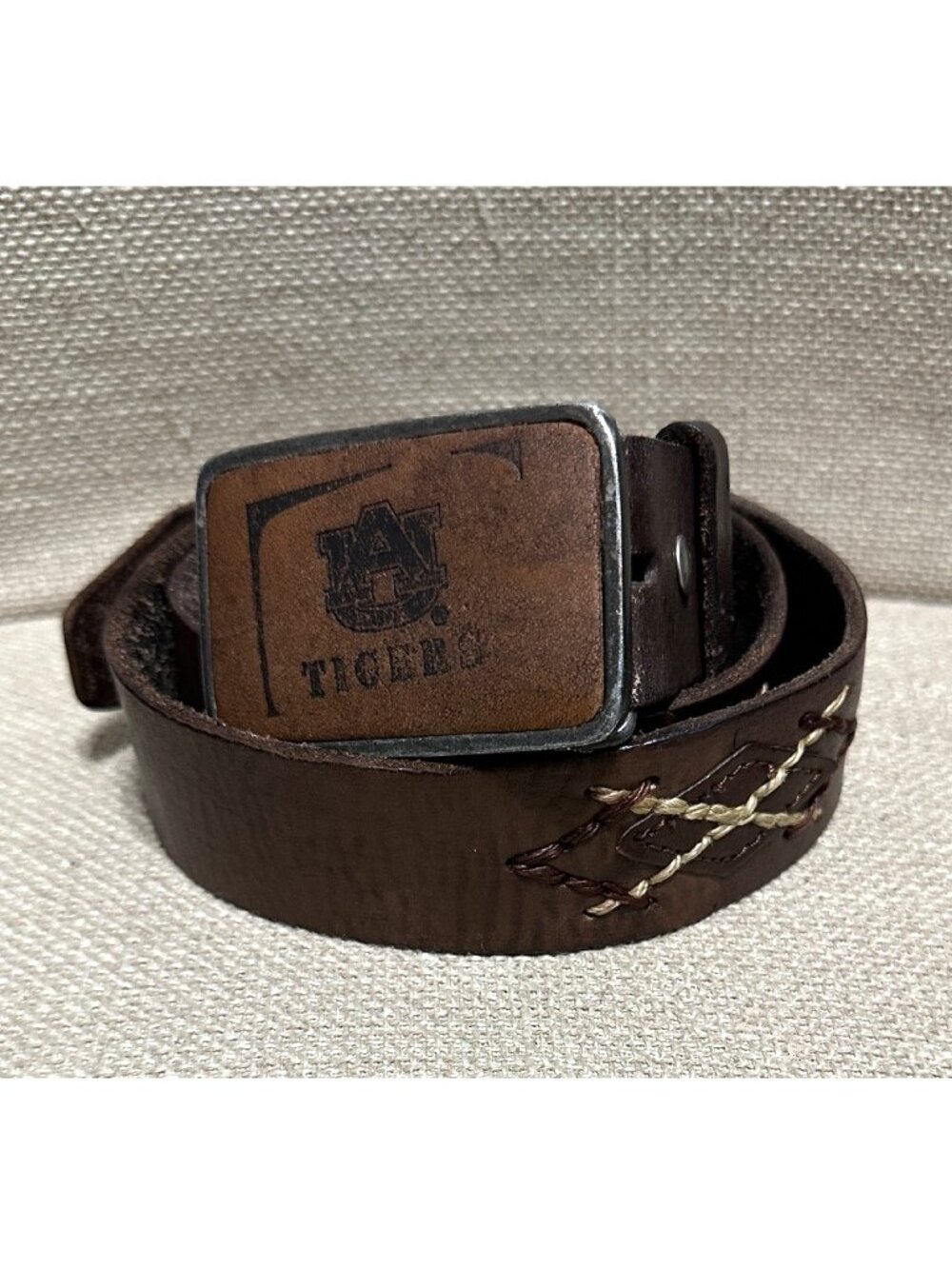 Enmon Brown Leather Belt With An Auburn University Buckle Size 34